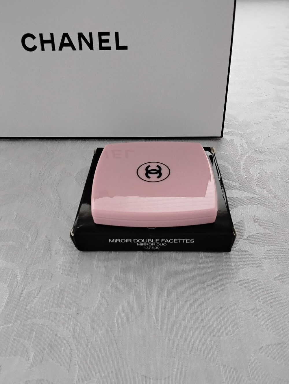 CHANEL 4 Piece Set Gift Box, Pink Compact Mirror, Charm And Power Puff. - Picture 2 of 4